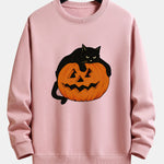Pumpkin Black Cat Print Relax Fit Sweatshirt