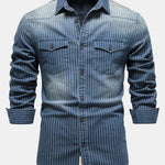 Stripe Washed Denim Shirt With Pockets