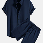 Muscle Fit Ribbed Stand Collar Shirt & Shorts