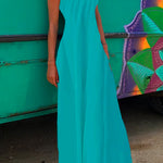Margovil Solid Criss Cross Backless Maxi Cami Dress