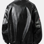 Fleece Lined Embroidery Leather Racing Jacket