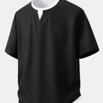 Relax Fit 2 In 1 Notched Collar Waffle T-Shirt & Waffle Pleated Pintuck Straight Leg Pants