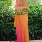 Ruched Back Lace-up Gradient Pleated Maxi Cami Dress