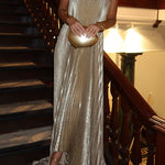 Margovil V Neck Strapless Pleated Maxi Party Dress