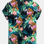 Tropical Flamingo Bigfoot Print Button Up Shirt & Swim Shorts