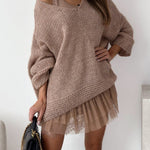 Margovil V Neck Drop Shoulder Slouchy Pullover Sweater