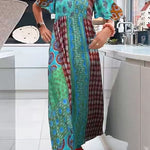 Margovil Round Neck Short Sleeves Printed Maxi Dress