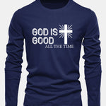 Long Sleeve God Is Good Cross Print Cotton T-Shirt
