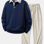 Relax Fit Contrast Corduroy Polo Collar Sweatshirt & Straight Leg Corduroy Pants