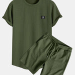 Short Sleeve Geometric Jacquard Arc Hem T-Shirt & Shorts