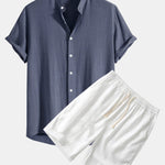 Linen And Rayon Blend Stand Collar Shirt & Linen Cotton Blend 11" Shorts