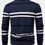 Striped Textured Zip Knit Polo Shirt