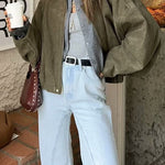 Margovil Lapel Zip Up Trendy Bomber Jacket