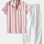 Striped Cuban Collar Shirt & Straight Leg Linen Pants