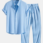 Muscle Fit Ribbed Stand Collar Shirt & Straight Leg Ribbed Pants