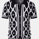Retro Rhombus Geometric Knit Shirt & Slim Fit Tapered Trousers