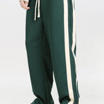 Relax Fit Color Block Polo Collar Sweatshirt & Slit Hem Stripe Pants