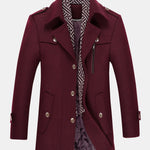 Quilted Lined Double Layer Detachable Scarf Neck Woolen Coat