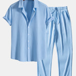 Muscle Fit Ribbed Button Up Shirt & Straight Leg Ribbed Pants