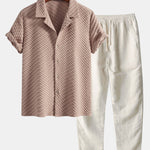 Houndstooth Jacquard Cuban Shirt & Straight Leg Linen Pants