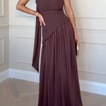 Margovil Strapless Back Lace-up High Slit Splice Maxi Dress