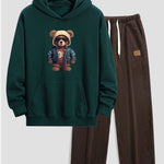 Bear In Leather Jacket Print Relax Fit Hoodie & Straight Leg Corduroy Pants