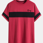 King Print Color Block Patchwork Arc Hem T-Shirt