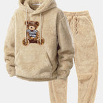 Bear Embroidered Patch Teddy Hoodie & Teddy Jogger Pants