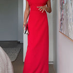 Crewneck Short Sleeves Maxi Party Dress
