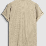 Men's Corduroy Half Button Short Sleeve Shirt Casual Shorts Set
