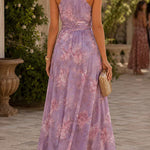 Margovil Sleeveless Waisted Floral Print Flowy Maxi Dress