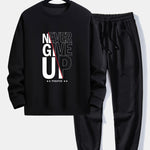 Never Give Up Print Relax Fit Sweatshirt & Basic Jogging Pants