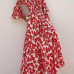 Off Shoulder Bell Sleeves Abstract Print Swing Maxi Dress