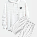 Long Sleeve Waffle Hooded Arc Hem T-Shirt & Waffle Drawstring Shorts