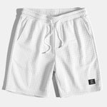 Long Sleeve Waffle Hooded Arc Hem T-Shirt & Waffle Drawstring Shorts