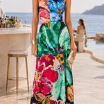 Halter Neck Abstract Floral Print Maxi Dress