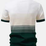 Striped Gradient Knitted Polo Shirt & Straight Leg Ribbed Pants