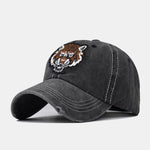 Street Fashion Tiger Embroidery Washed Distressed Baseball Cap