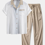 Textured Contrast Cuban Shirt & Straight Leg Pants
