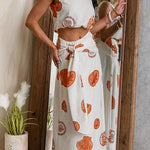 Sleeveless Crop Top Tie Knot Waist Maxi Skirt Shell Print Set