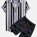 Stripe Print Button Up Shirt & Swim Short