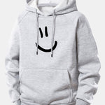 Smiley Face Print Drawstring Hoodie