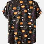 Halloween Ghost Pumpkin Print Button Up Shirt