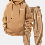 Men Print Drawstring Hoodie & Jogger Pants