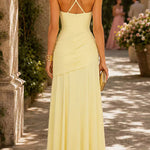 Margovil Sleeveless Back Criss Cross Solid Flowy Maxi Dress