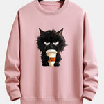 Black Cat Halloween Coffee Print Relax Fit Sweatshirt