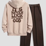Slogan Back Print Relax Fit Hoodie & Straight Leg Corduroy Pants