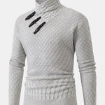 Leather Buckle Knitted Jacquard Turtleneck Sweater