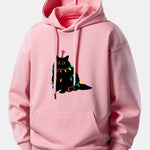 Colorful Light Black Cat Print Relax Fit Hoodie
