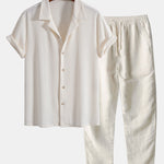 Short Sleeve Waffle Cuban Shirt & Straight Leg Linen Pants